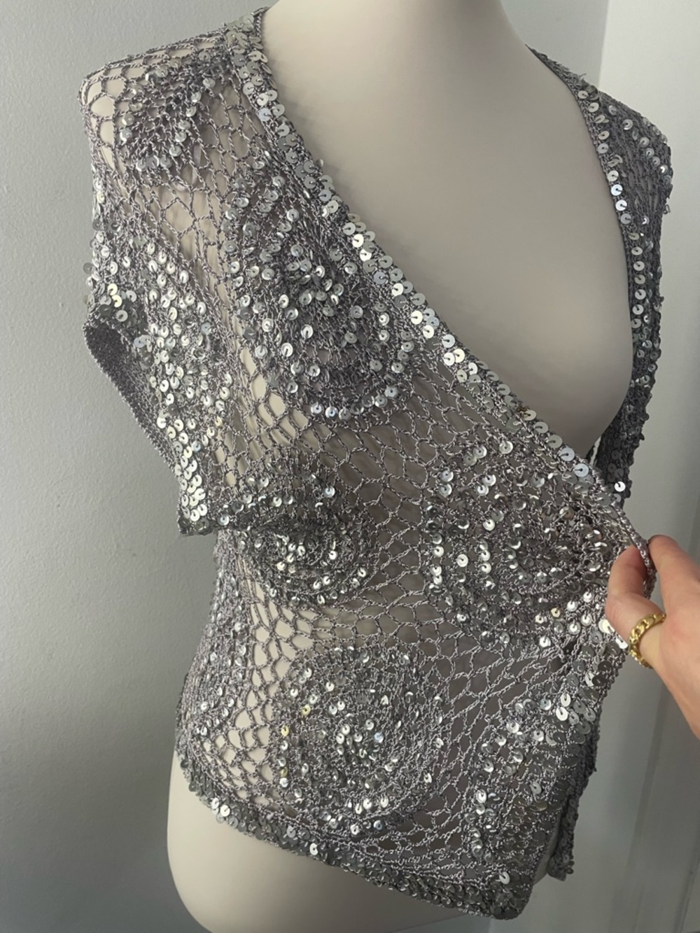 Silver Sequin Crochet Wrap